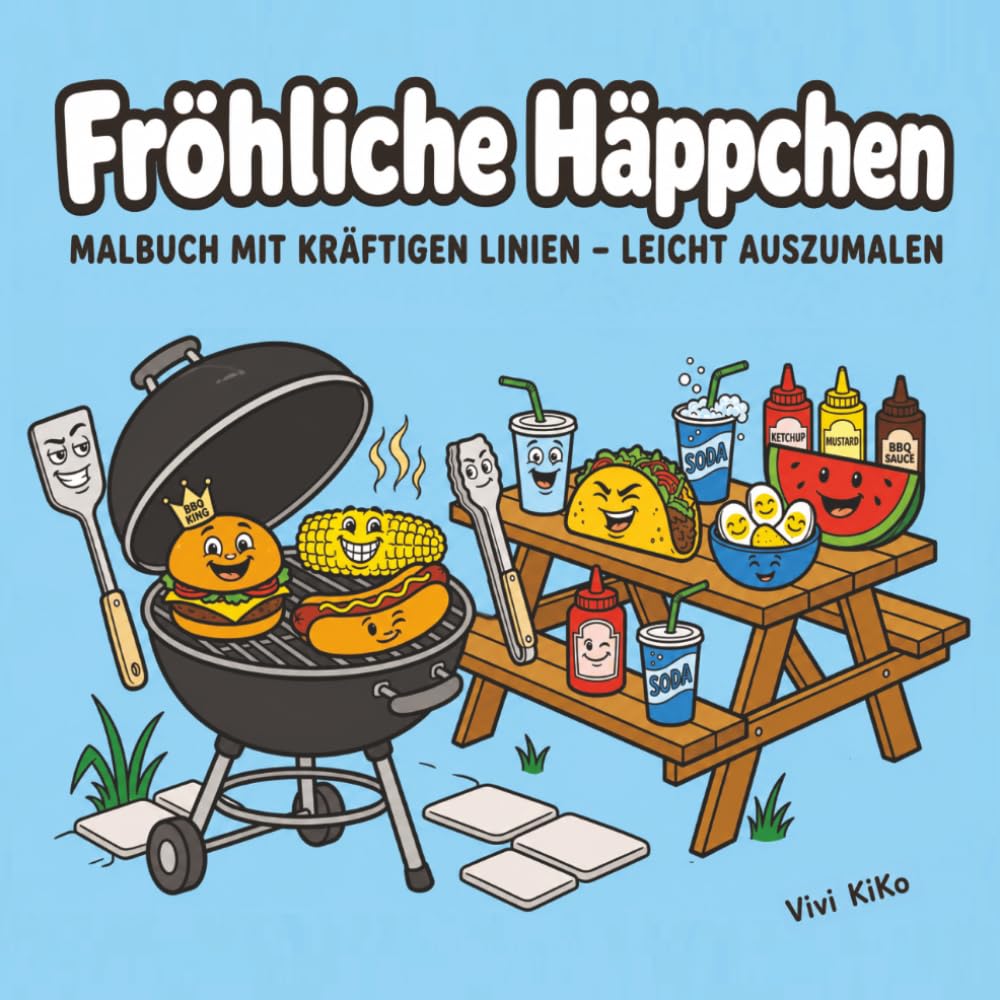 Fröhliche Häppchen: Malbuch für Erwachsene und Kinder – Spaßige und entspannende Motive mit Burgern, Pizza, Snacks, Desserts und erfrischenden Getränken