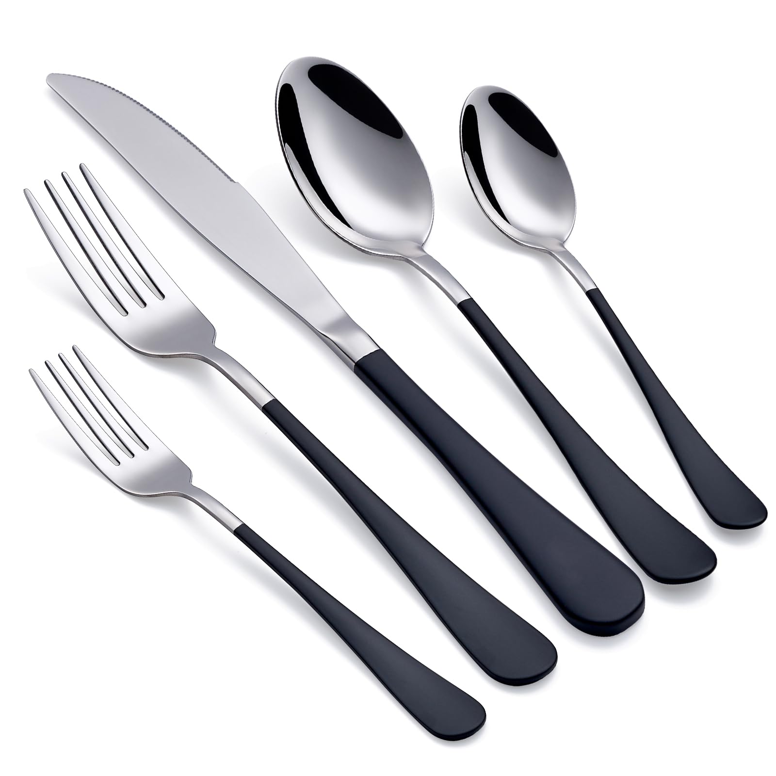Black Silverware Set 20 Piece 18/0 Stainless Steel Flatware Black Handle Cutlery Set Service for 4 Black Forks Spoons and Knives Set unique silverware set Mirror Finish Dishwasher Safe