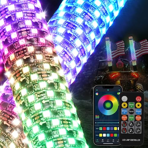Aliestfdno 2A8CK-HZ50 2Pcs 2Ft Rgb Led Whip Light With Extra Stop Turn Reverse Light, Remote & App Control, Diy Chasing Patterns, Safety Antenna Lighted Whips For Atv Utv Polaris Rzr Can-Am cover