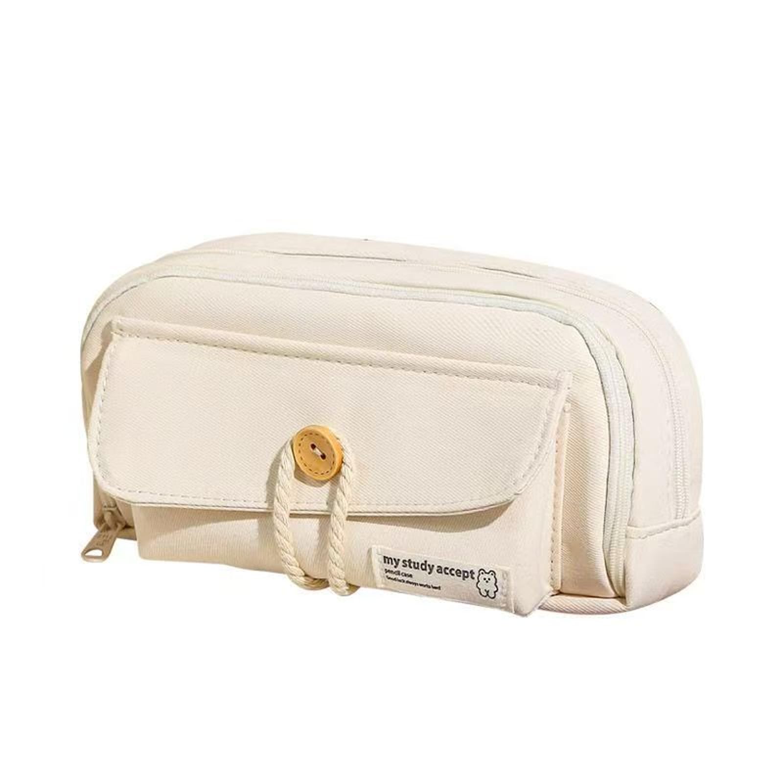 Tastetreasure Aesthetic Pencil Case Large Capacity, Canvas Pen Pouch Bag with Front Pocket, Cute Stationery Organizer Box for Teen Girls Adults, Minimalist School Supplies & Office Storage, Beige