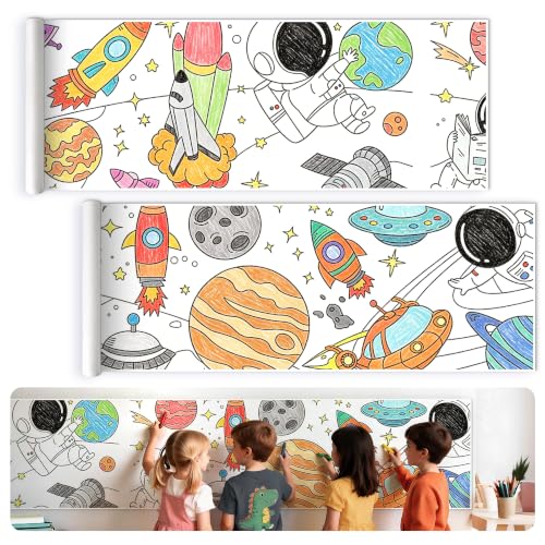 118 x 15 Giant Sticky Coloring Paper Roll for Kids Ages 4-8 Perforated for Easy Tearing Drawing Rolls DIY Sticky Coloring Paper Roll for Kids Ages 4-8 Space-Themed Drawing Rolls