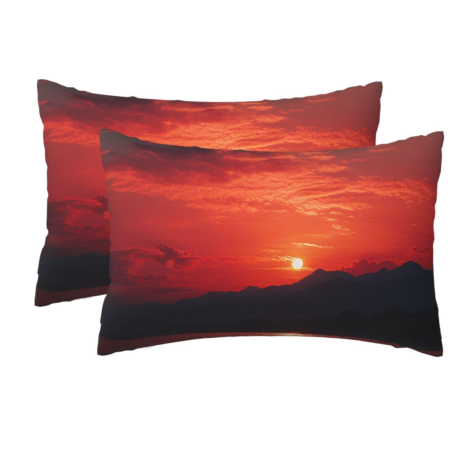 2 Pack Queen Size Pillow Cases for Hair and Skin Soft Breathable Pillow Case Covers with Hidden Zipper Fiery red Sunset Pillowcase 20x30 Inches Pillow Cover for Sleeping Gift