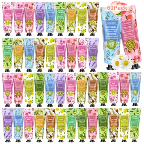 Cremas de Manos Mini, 60x30ml mini crema mano set de regalo para mujer | Perfumada para manos y pies, ideal para manos secas y agrietadas, pequeño regalo para mujer, novia, Navidad, cumpleaños