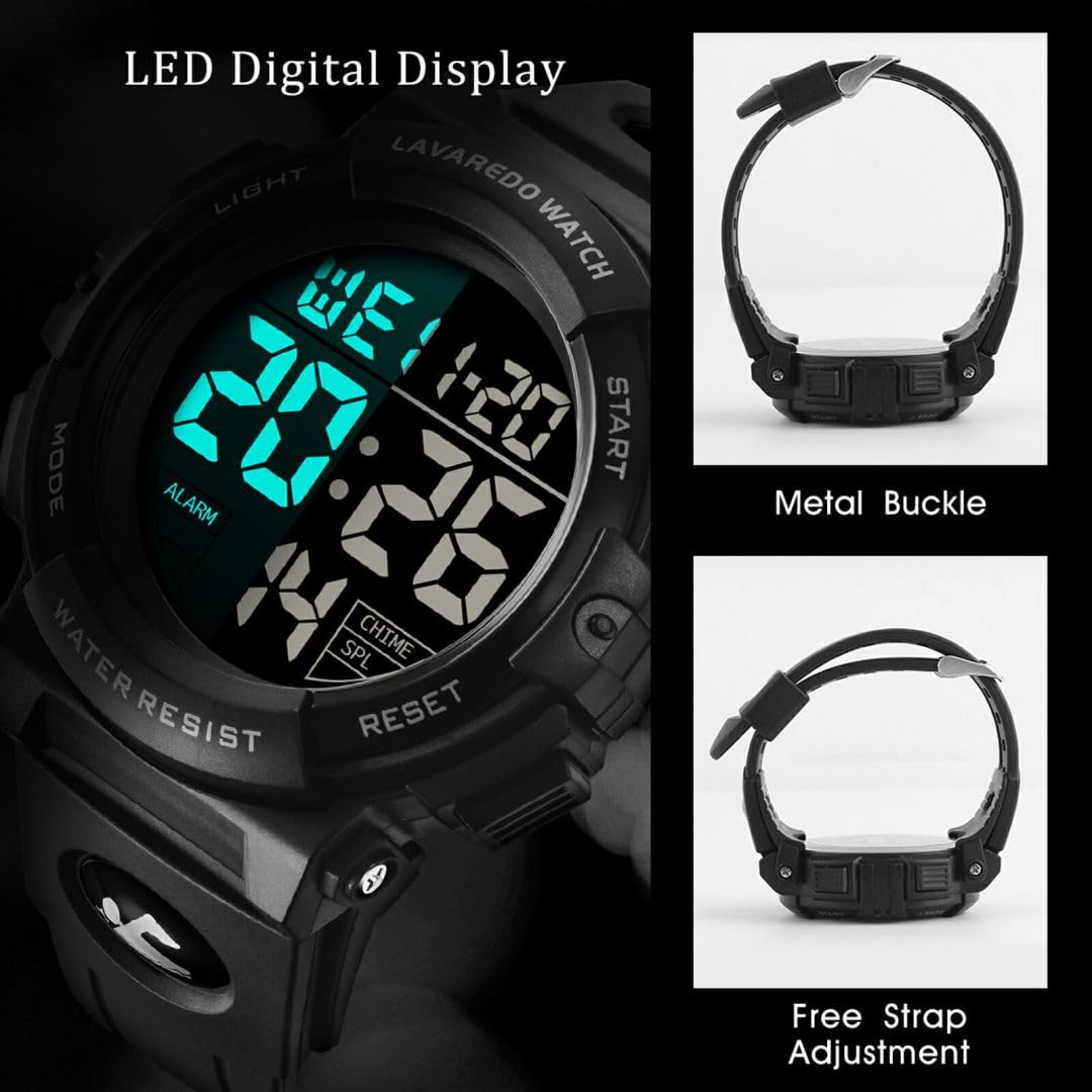 Reloj Digital para Hombre – Relojes Militares Deportivos 5 ATM Impermeable al Aire Libre Cronógrafo Militar Relojes de Pulsera para Hombres con Luz Trasera LED, Alarma, Fecha, a Prueba de Golpes