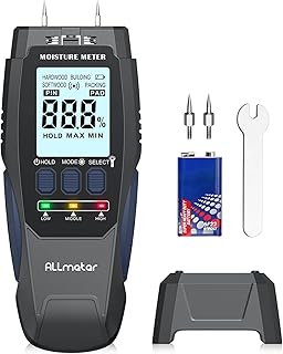 Digital Pin-Type Wood Moisture Meter with Replaceable Probes,Backlit LCD,Flashlight,4 Modes for Wood, Drywall,Firewood,and Concrete