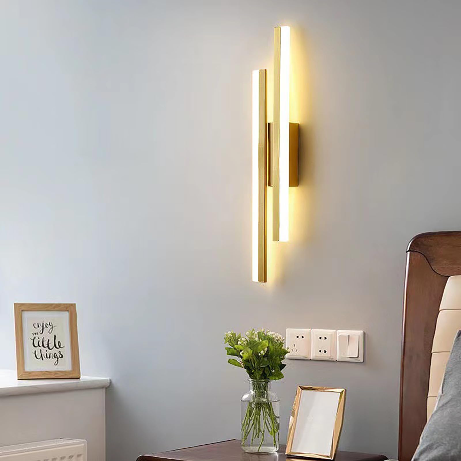 SXWNBIFH wall lamp Led Wall Lights For Living Room, Dimmable Acrylic Wall Sconce, Long Strip Linear Sconce Lamp, Modern Wall Mount Light Fixture For Bedside Living Room(Size:Right,Color:Gold 65cm)
