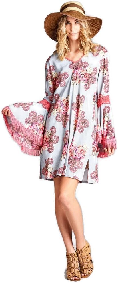 Women's Floral & Paisley Fringe Tunic Dress Boho Chic reg & Plus Size