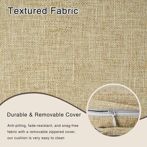 Image of OVOV 14x14 Chair Cushions for Metal Dining Chairs Set of 4 Beige | Non Slip, Washable Removable Cover with Ties, Textured, for Dining Room, Kitchen Cafes Bistro Patio, Stackable Chairs