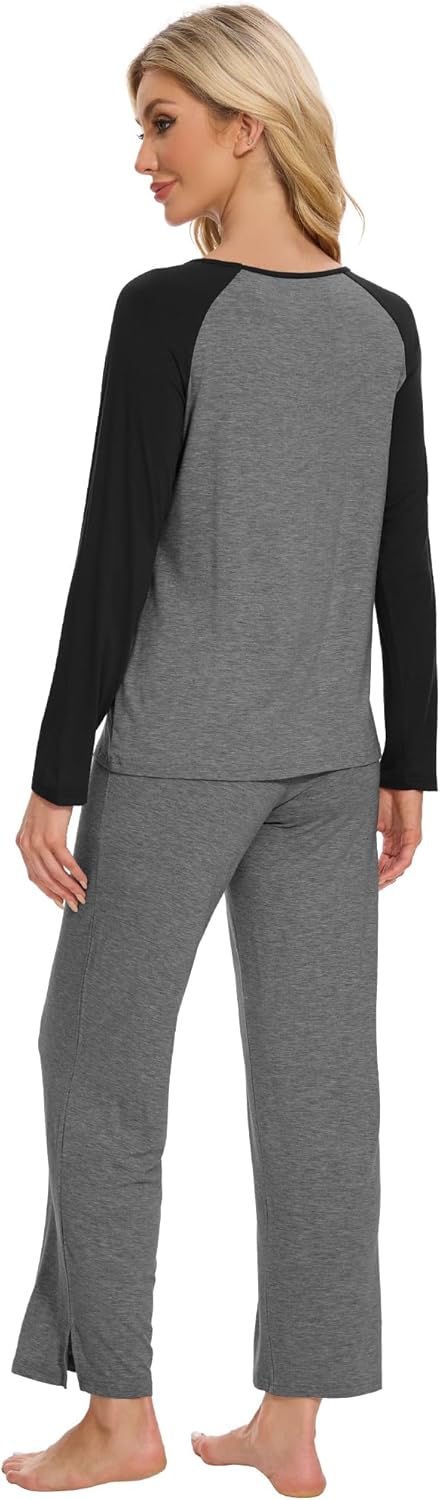 WiWi Viscose from Bamboo Women's Long Sleeve Pajama Set Raglan Sleeve Top and Pants Set Lightweight Sleepwear S-XXL - Image 2