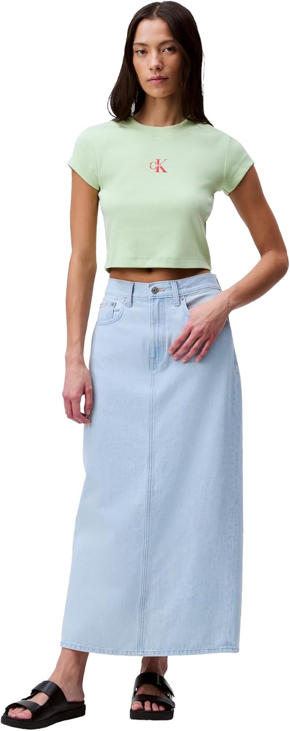 Calvin Klein Jeans Womens Monogram Logo Ribbed Baby Tee - Image 4