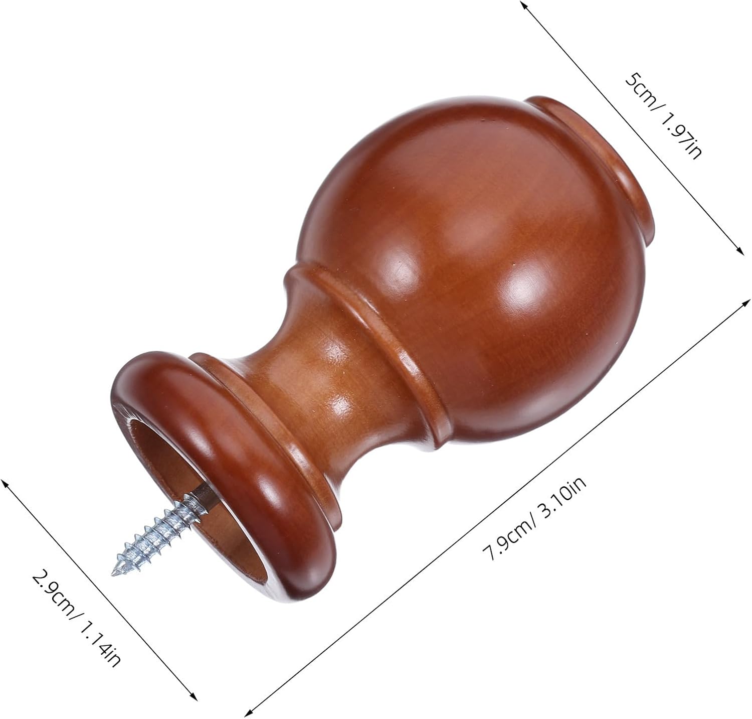 2pcs Wooden Curtain Rod Finials Replacement End Caps with Screw on Design, Classic Chestnut Sphere Shape for Easy Installation, Decorative Window Treatment for Office and Hotel