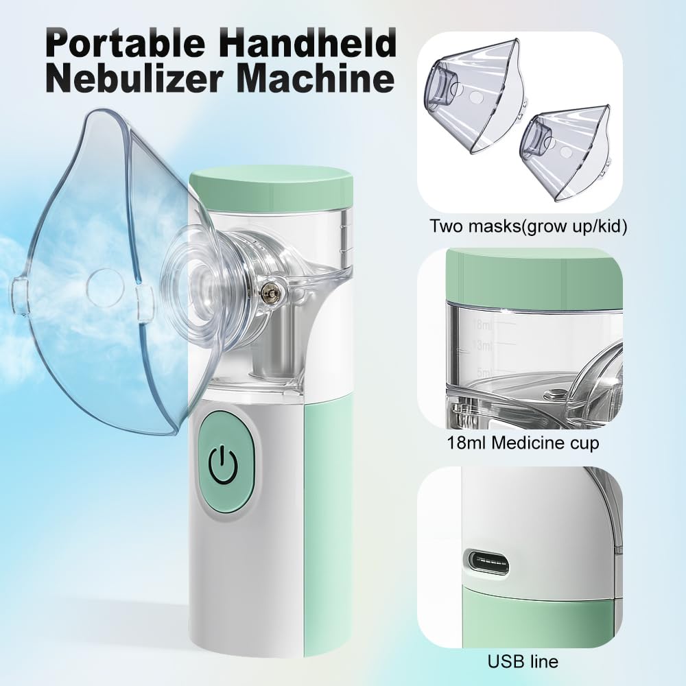 Nebulisateur Inhalateur Pour Enfants, Nebulisateur Portable Rechargeable pour Adultes et Enfants, Inhalateur Silencieux pour Enfants avec 2 Masques et Embout Buccal, pour Usage Domestique et en Voyage