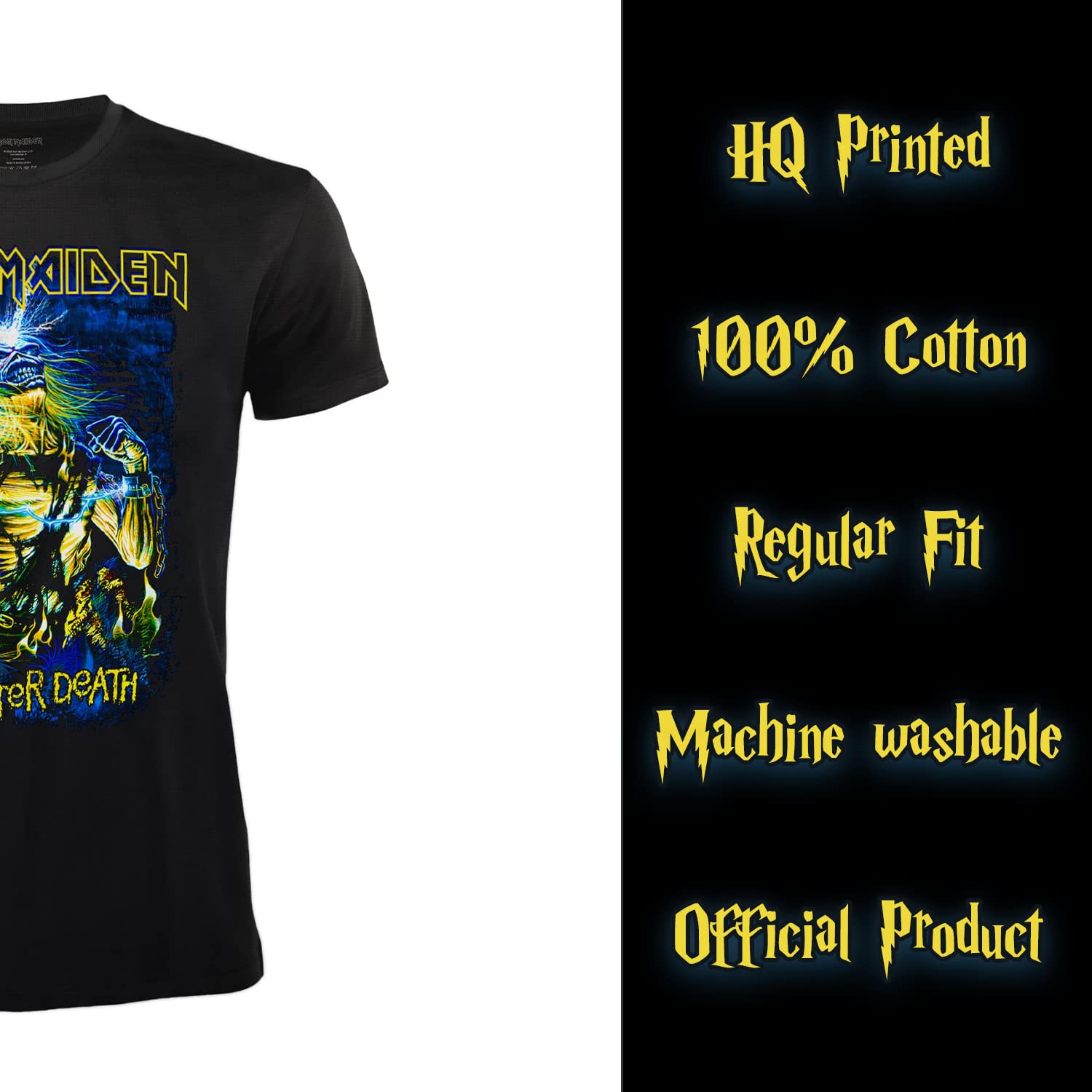 Camiseta Iron Maiden Live After Death. Camiseta Oficial Rock Negra. Banda de Metal Pesado. Algodón. Unisex. Adulto Muchacho.