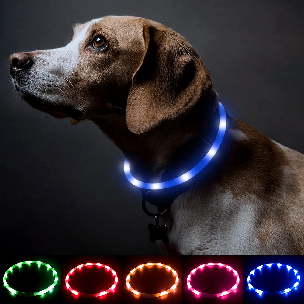BSEEN (Tm) Led Dog Collar, Usb Rechargeable Light Up Safety Pet Collar With 3 Glowing Modes & 3 Reflective Strings, Soft Nylon Webbing, Great For Small Medium Large Dogs (Blue),?22.86 cm,W_22.86 cm