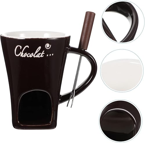 Miniatura 5 de Luxshiny Calentador de queso de cerámica, taza de fondue desmontable, taza de chocolate personal para derretir con tenedor, olla de fondua, vela de