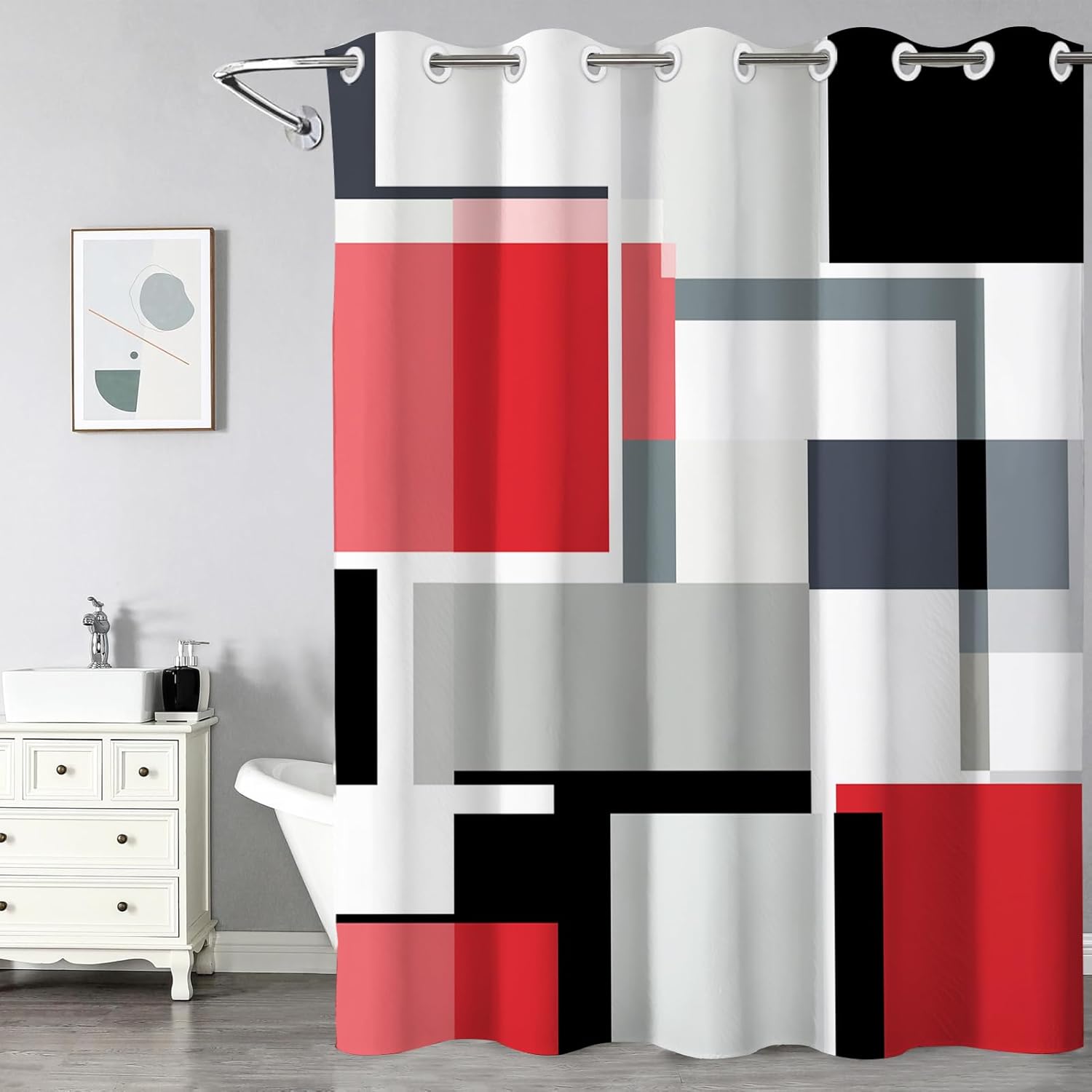 71x74 Green No Hooks Shower Curtain, Easy Install, Green Black White Striped Shower Curtains for Bathroom,Geometric Waterproof Bathroom Curtain for Modern Homes