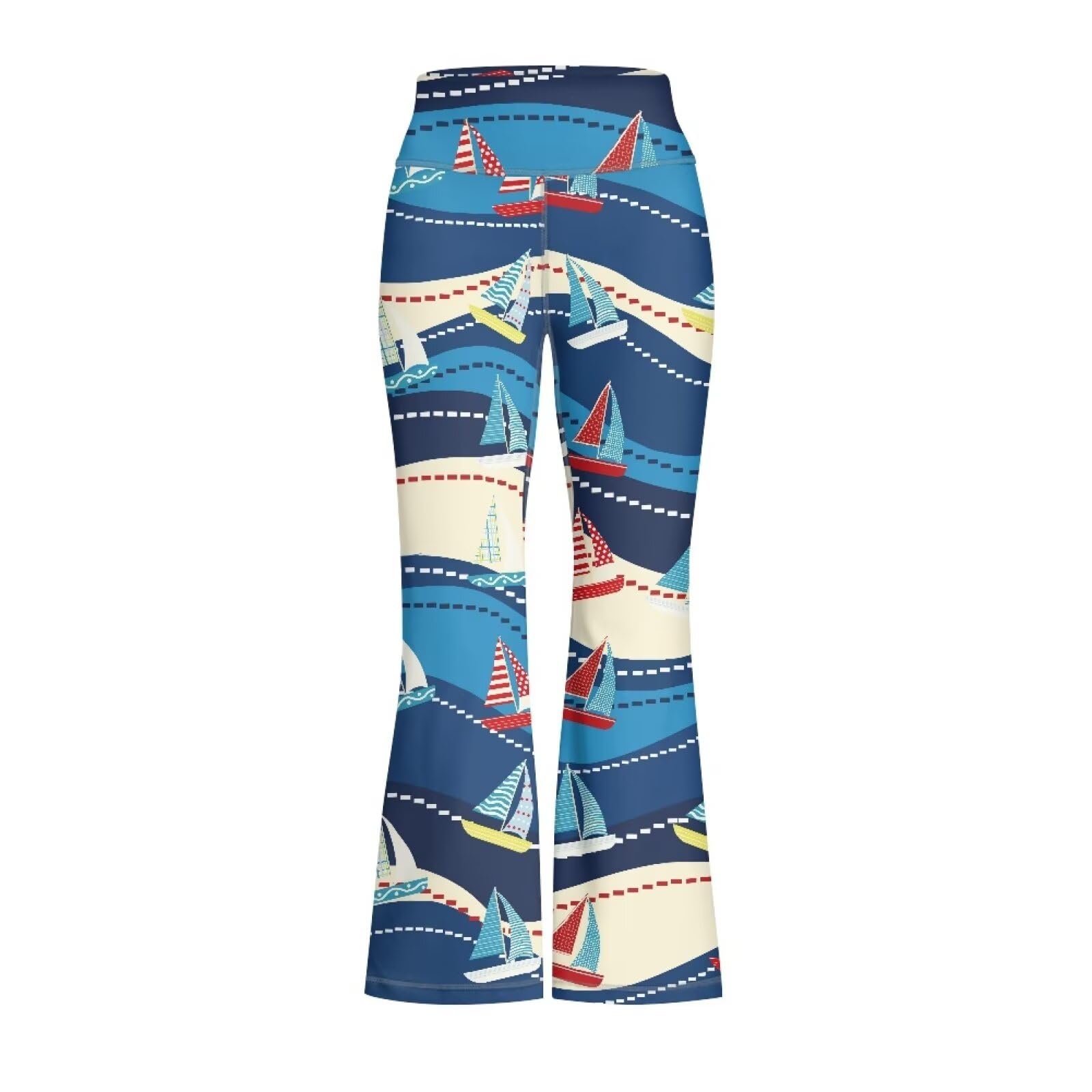 Hawapod Flare Leggings Girls Blue Sailboat Pattern High Waisted Bell Bottoms