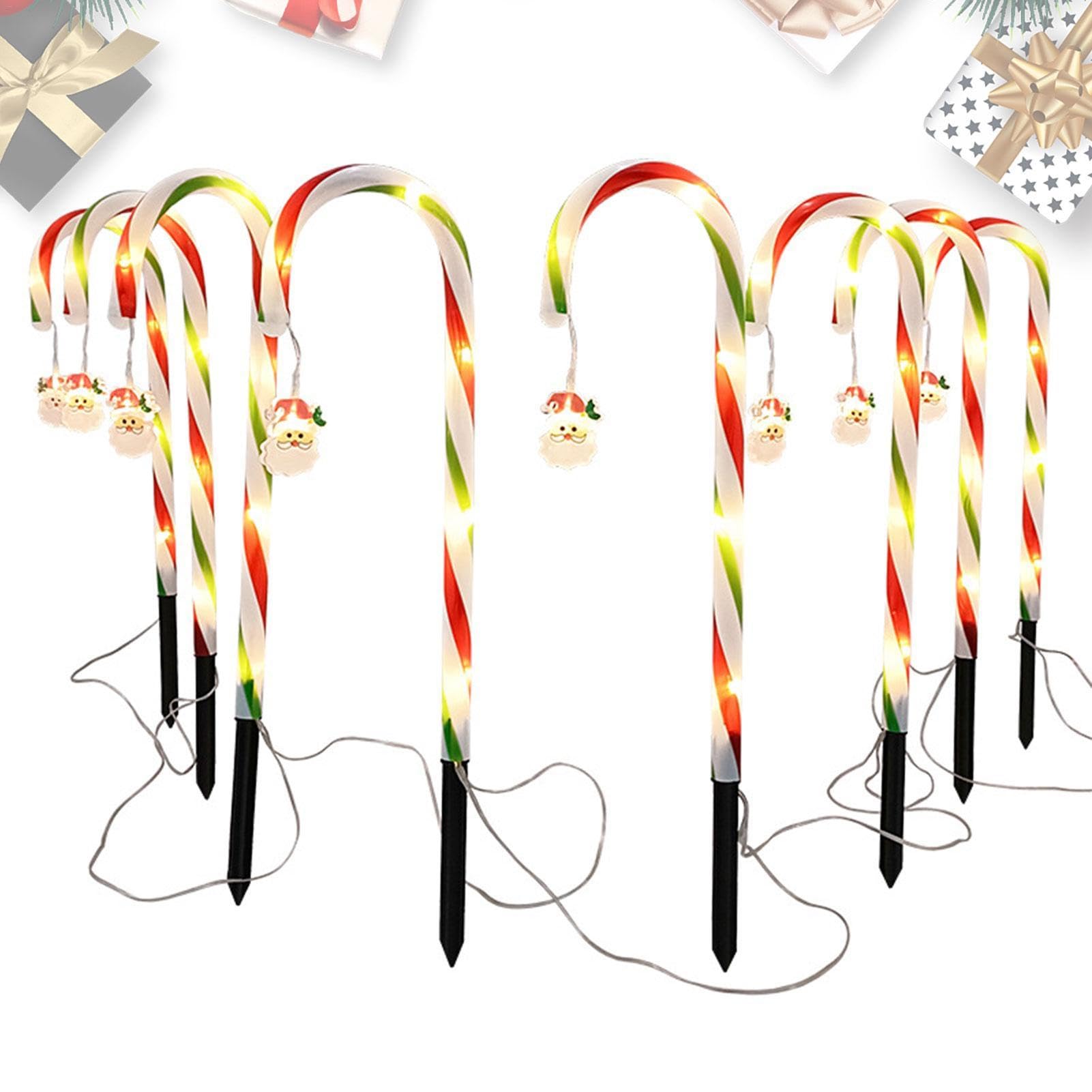 8pcs Candy Cane Lights, Outdoor Christmas Stake Path Decorations, Candy Cane Christmas Pathway Markers Lights, 48 LED Solar Powered Decorative Landscape Lights Waterproof