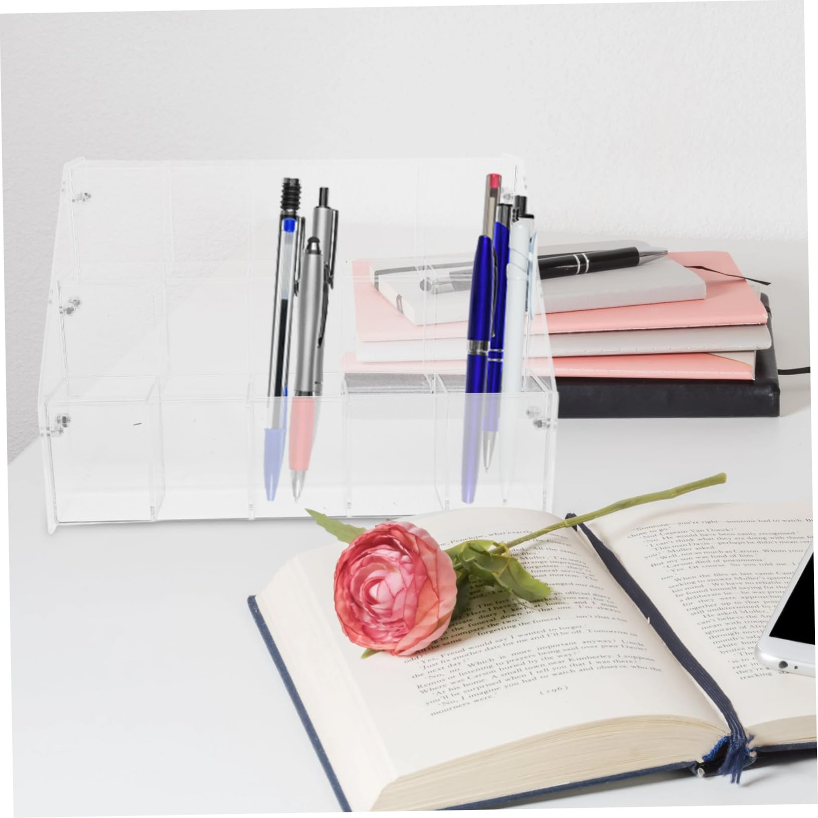Présentoir Stylos Acrylique Transparent Niveaux Robuste pour Pinceaux Maquillage et Fournitures Bureau École