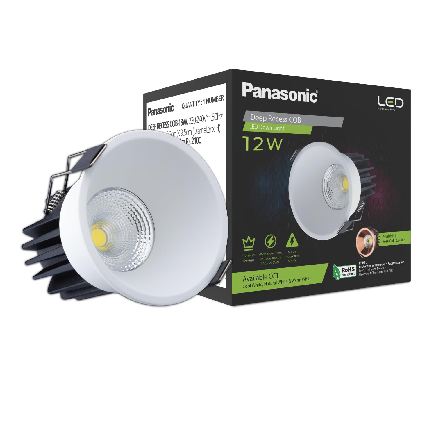 Panasonic 12 Watt Deep Recessed COB False Ceiling Light, Recessed