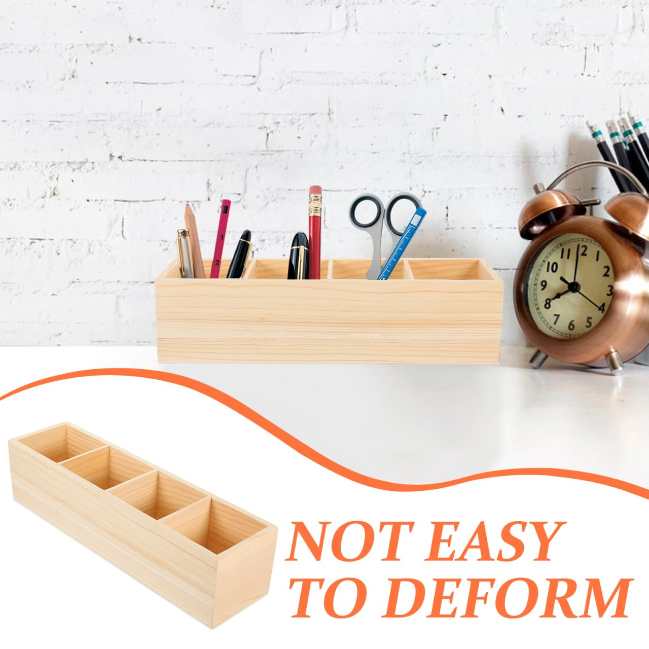EXCEART Portalápices de madera para escritorio, soporte de control remoto, almacenamiento de escritorio con 4 compartimentos, organizador de escritorio multifuncional para bolígrafos, lápices,