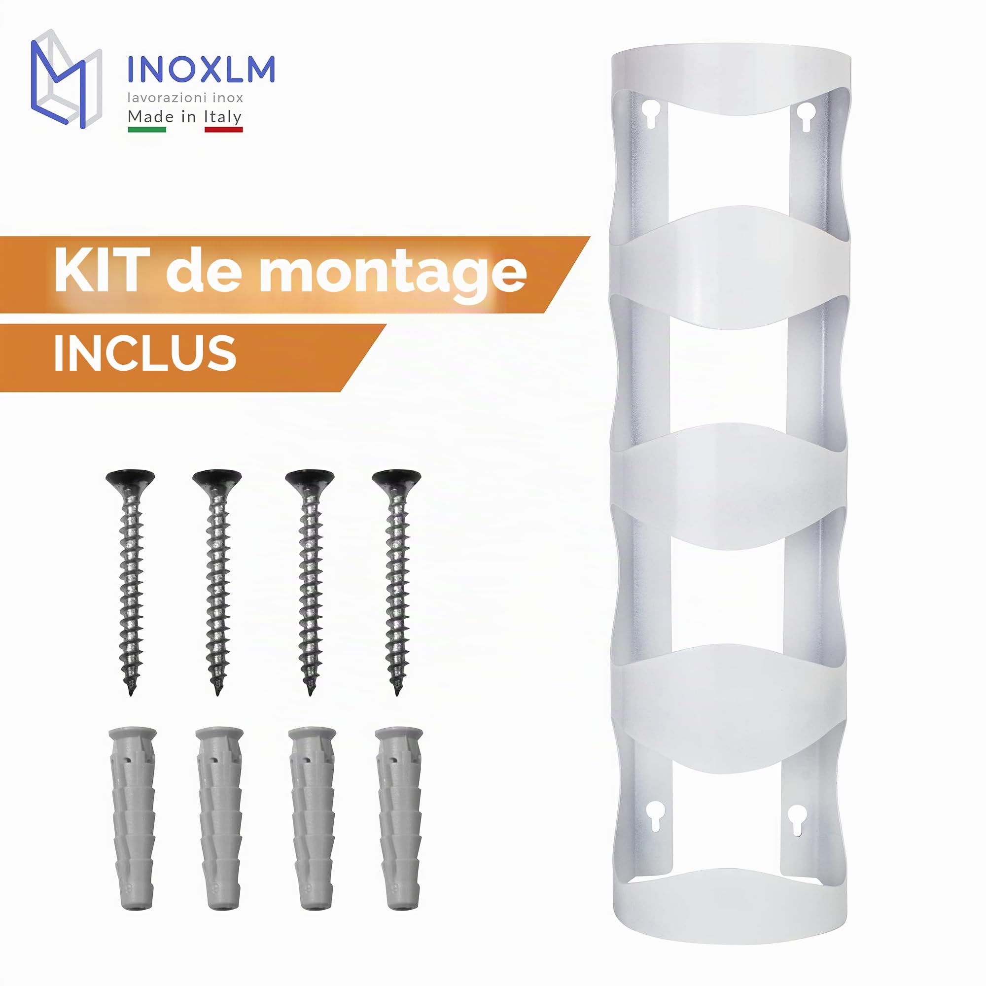 INOXLM Porte-Bouteilles en Acier | Porte-vin en différentes Couleurs | Porte-Bouteilles Mural Blanc | Présentoir pour vin Noir | Présentoir pour 4 Bouteilles Marron | Cave | Modèle Mercure (White)