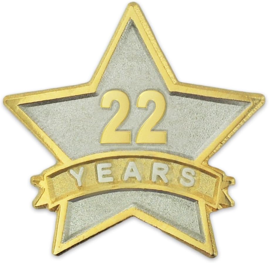 PinMart Year Service Award STAR Lapel Pin  Gold- & Silver-Plated Metal Workplace Reward Pin  1-30 Years of Service Star Pins for Long Standing Employees or Volunteers