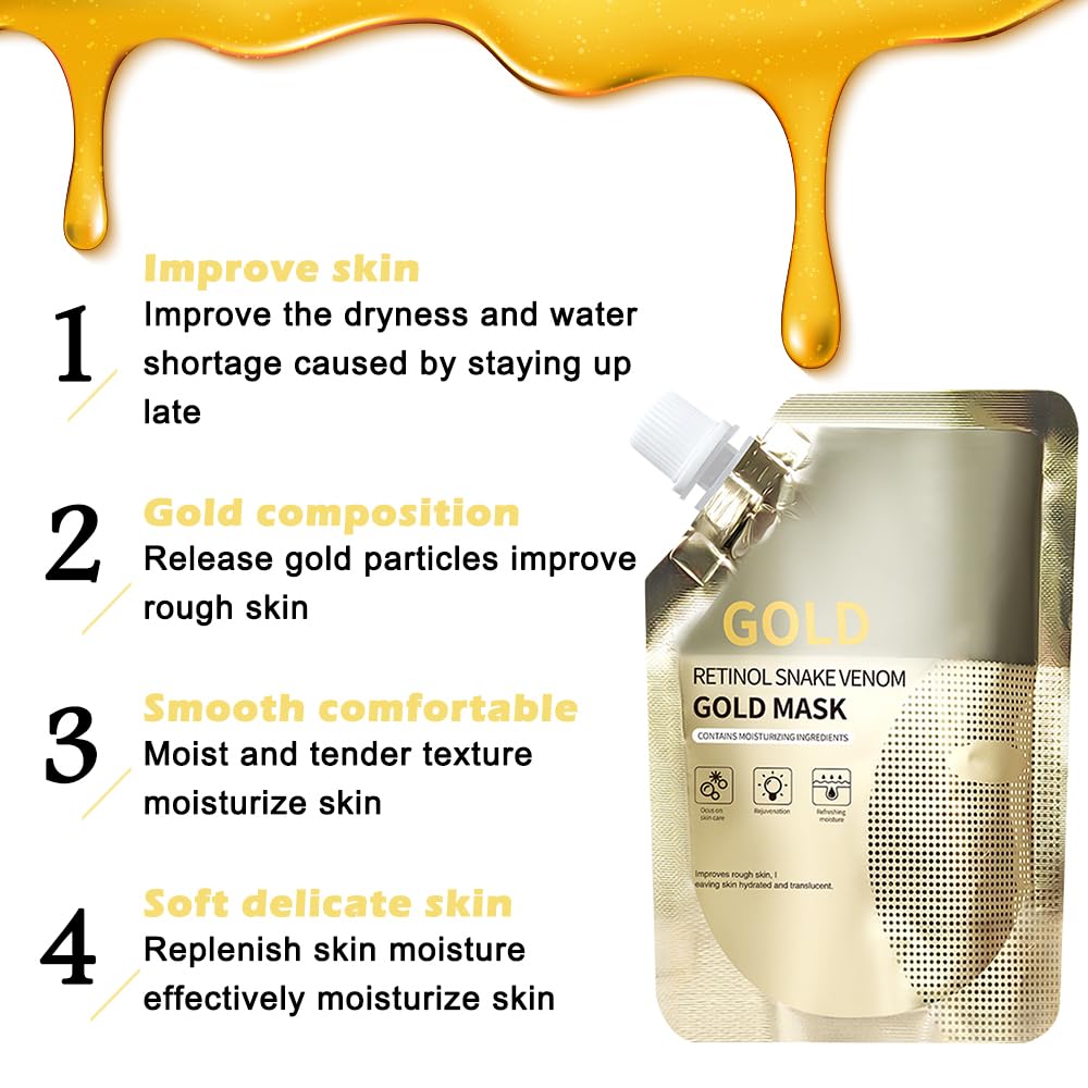 Maschera d'oro, maschera d'oro al retinolo e veleno di serpente, maschera per il viso anti-invecchiamento, idratante e rassodante, riduce le rughe sottili, 2 pezzi