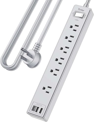 Miniatura 13 de Regleta de Enchufes de 6 Pies con Protector contra Sobretensiones - Cable de Extensión Yintar con 6 Tomas de CA y 3 Puertos USB para Hogar, Oficina