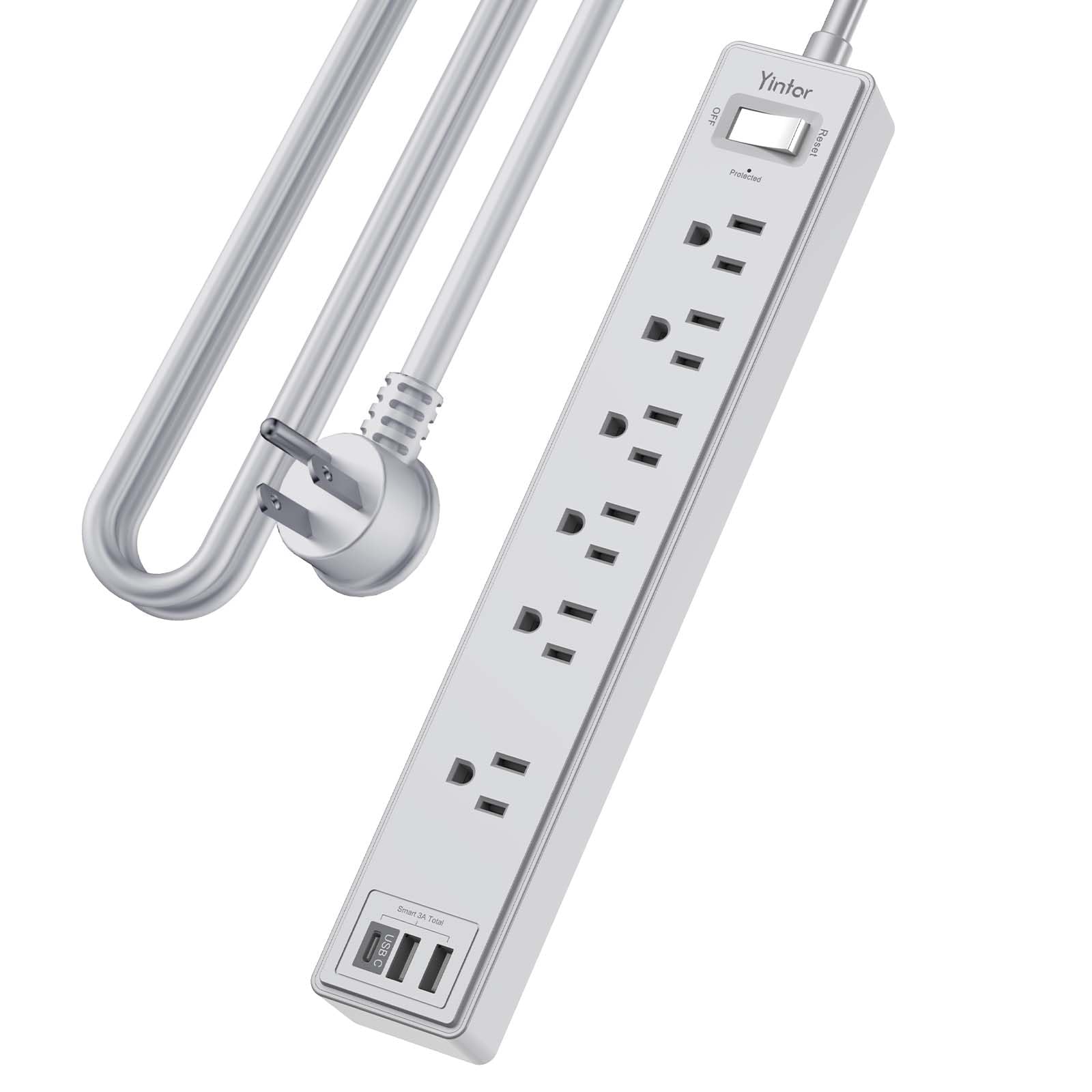 10Ft Power Strip Surge Protector - Yintar Extension Cord with 6 AC Outlets and 3 USB Ports for Home, Office, Dorm Essentials, 1680 Joules, ETL Listed,