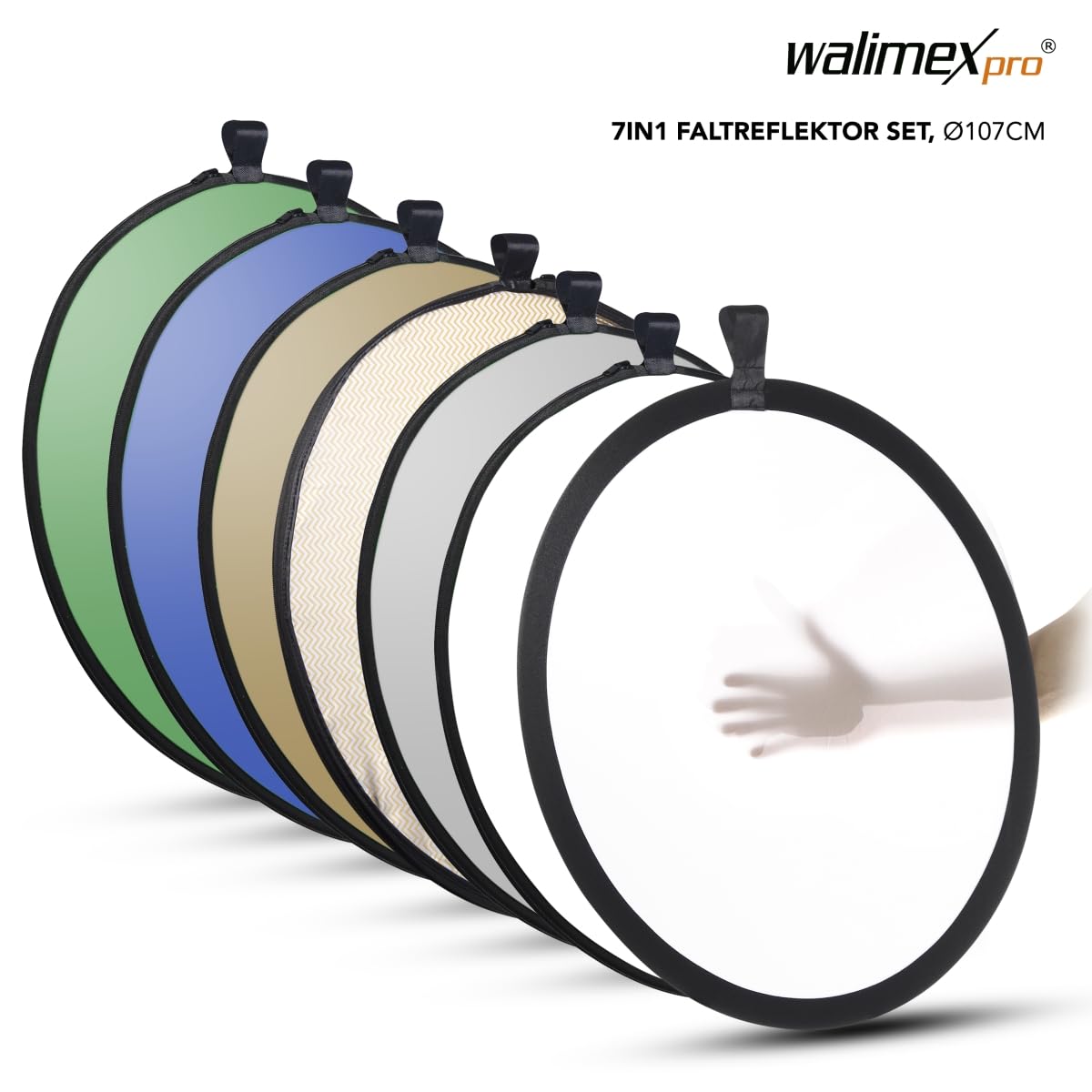 Walimex 7-w-1 zestaw składanych reflektorów (107 cm, z 7 różnymi pokrowcami)