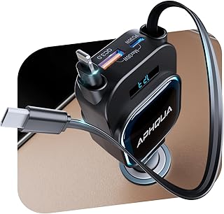 APHQUA 96W 4-in-1 Car Charger Cigarette Lighter USB-C with 2 x 70 cm Roll-Up Car Charger Cable, 12 V/24 V USB Adapter Car, Car Accessories Interior for iPhone 16/Sumsang S25