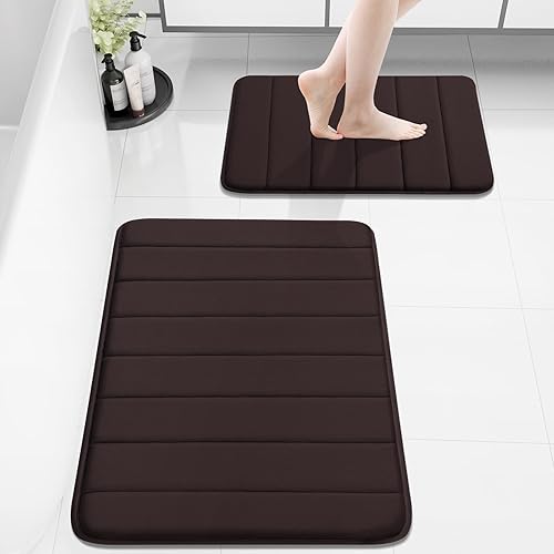 Miniatura 87 de Buganda Juego de 2 tapetes de baño de espuma viscoelástica y tapete para inodoro en forma de U, lavable a máquina, suave, antideslizante, Negro