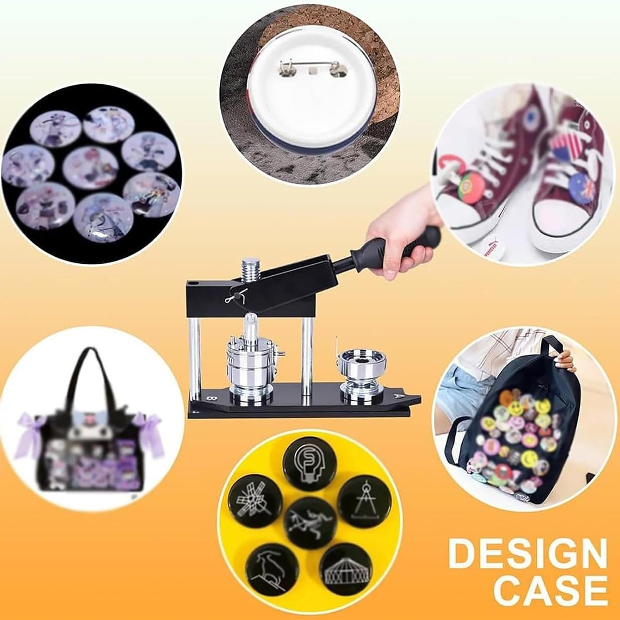 WLYPE Badge Maker, Rotatable Button Press Badge Maker 32mm/58mm Round Die Moulds, 100 Sets of Badges+20 Hand-Painted Papers, DIY Round Badge Punch Press Maker(32mm)