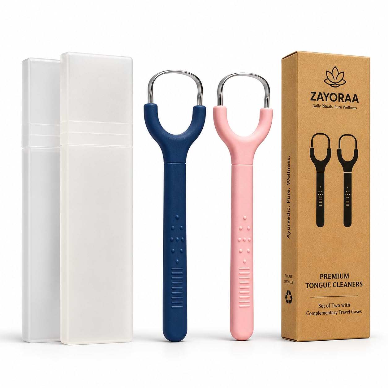Stainless Steel Tongue Cleaner Scraper for Kids & Adults, Pack of 2 with Travel Cases, Ergonomic Tongue Scraper for Oral Hygiene & Fresh Breath-image-27