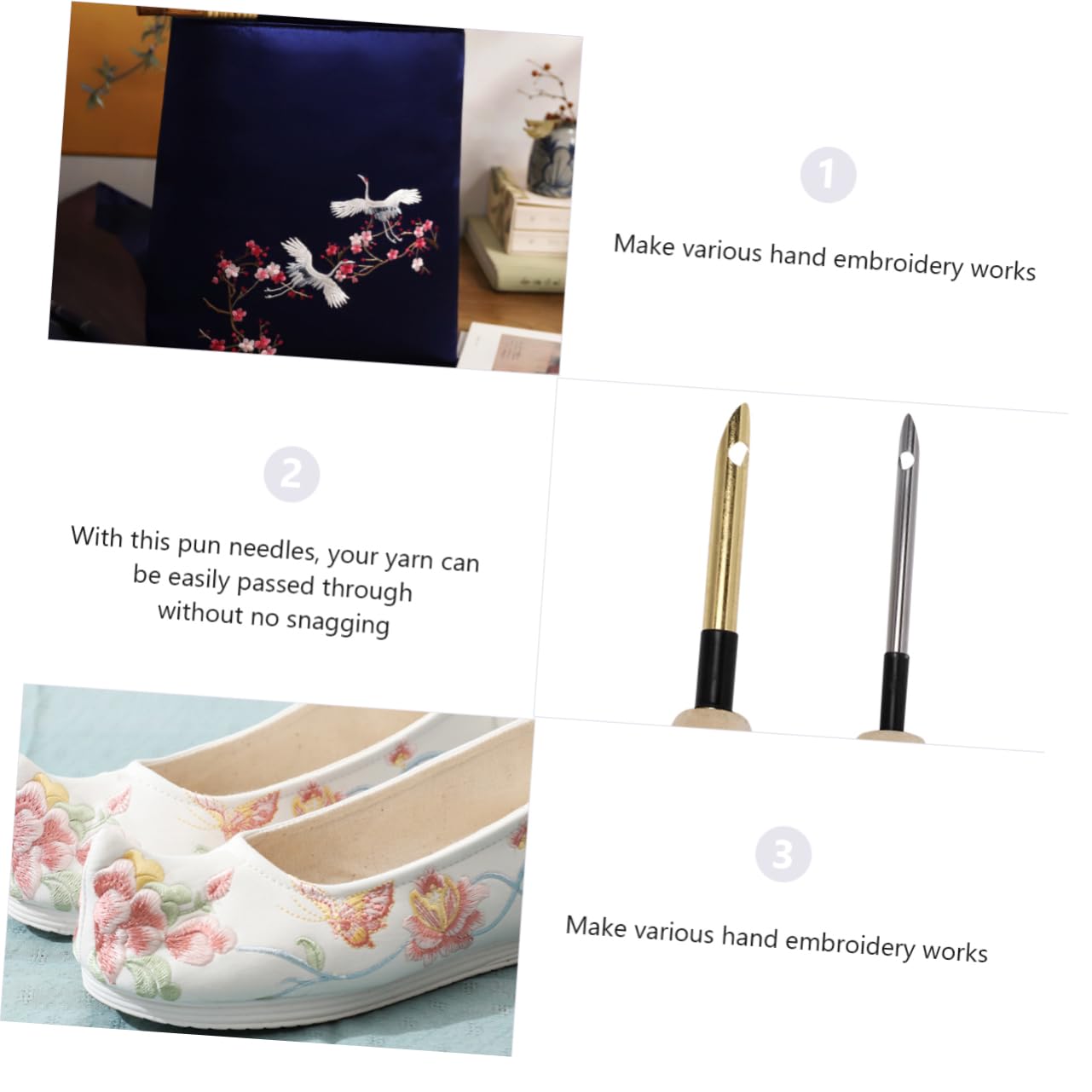 Housoutil 2pcs Wooden Handle Punch Needle Threader for Weaving Sewing and Felting Crafts Needles for Non Woven Fabrics