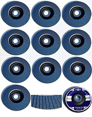 10 pezzi dischi lamellari – Ø 115 mm – Grana 120 – Blu/Acciaio inossidabile dischi a ventaglio/mola abrasiva/Disco lamellare.
