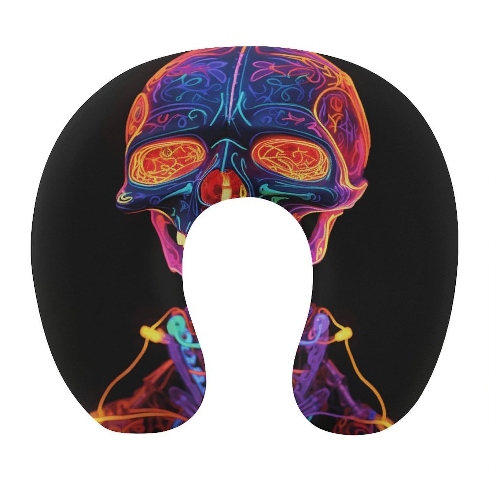 Adfgyerh Style Skull Glowing U-Shaped Pillow，Memory Foam Pillow Core，Cushion ，Provide Neck Support ，Travel Pillow，Suitable For Airplanes, Cars, Homes, And Offices.