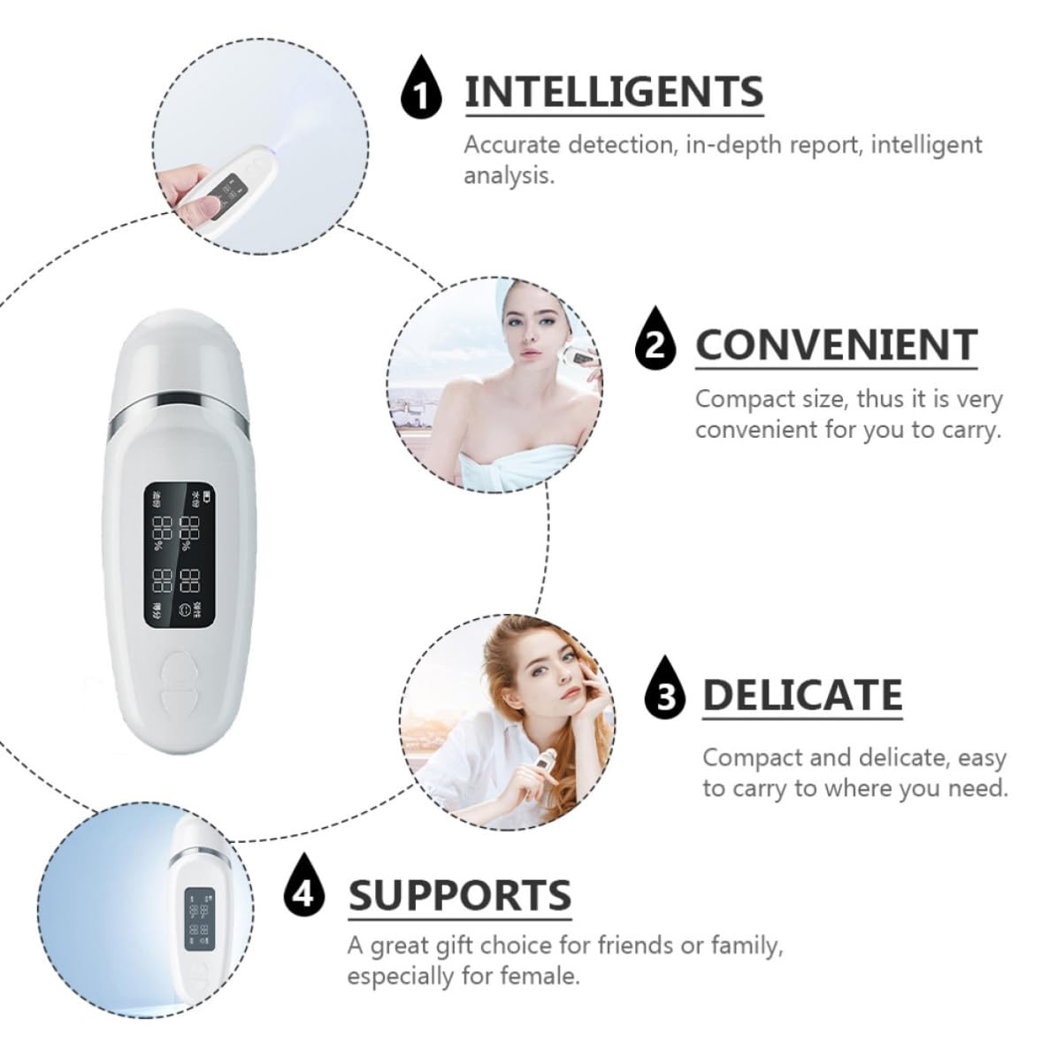 Analizador de Humedad Cutánea para Mujeres, Abs, 5v1a