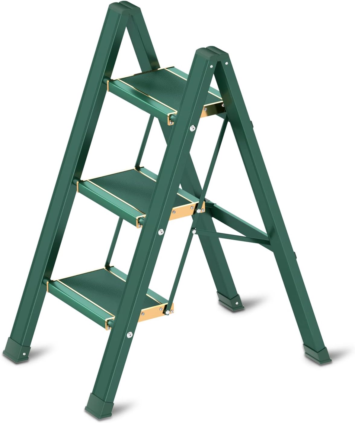 3 Step Ladder, Folding Step Stool with Wide Anti-Slip Gold Wide Pedal ...