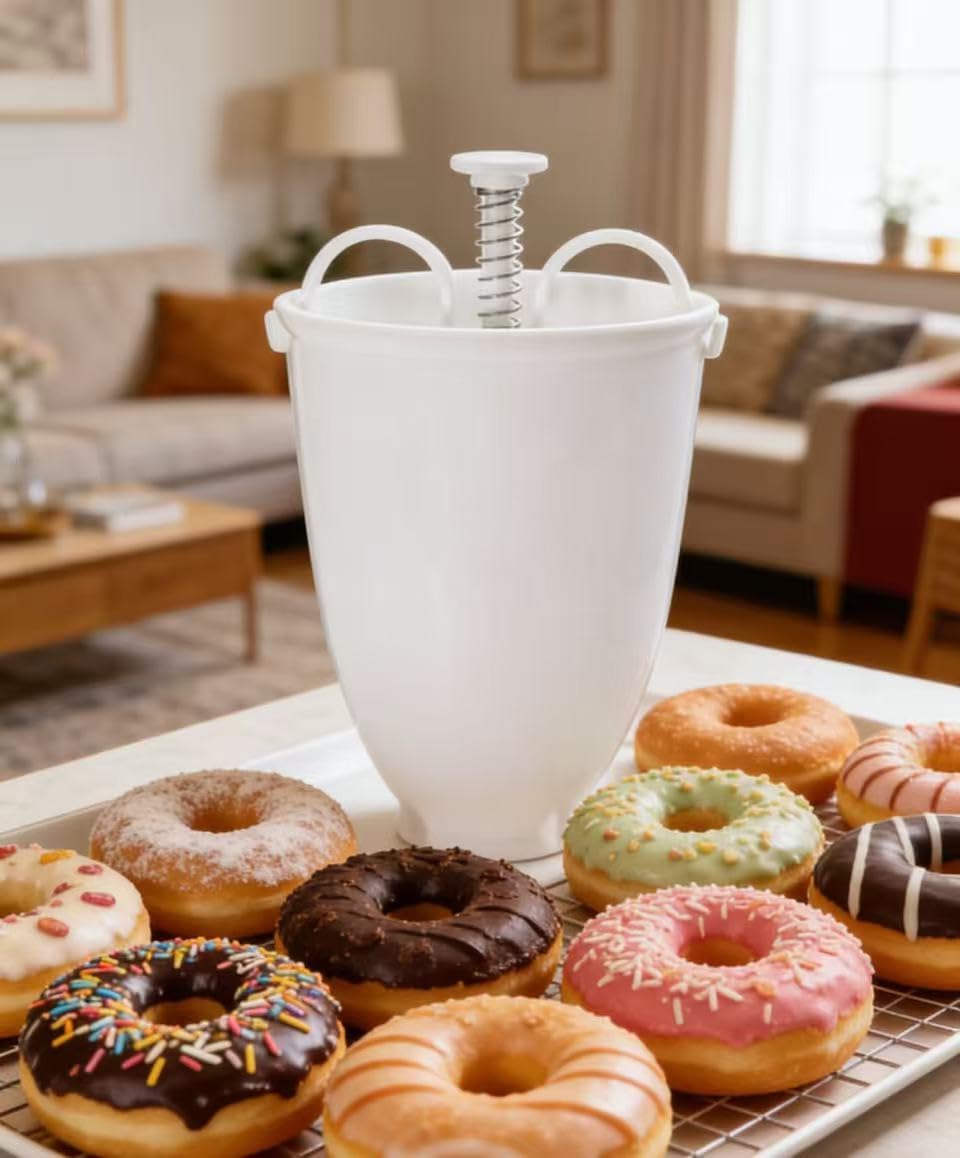 KICHOUSE Donut Maker Dispenser Lightweight Plastic Doughnut Mold for Frying Easy Homemade Donuts Like Pancakes 7.08X3.93X3.93In