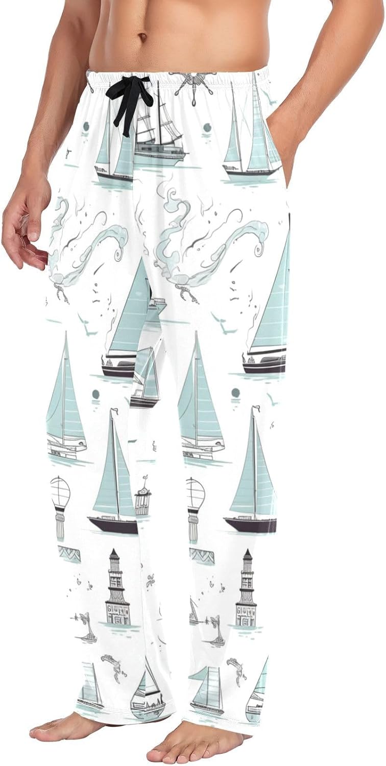 Cartoon Ocean Silver Green Flannel Pajamas For Men Pants Pyjama Bottoms Men with pockets for Adult Christmas