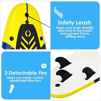 Giantex Surfboard, 6 Ft Stand Up Surfing Board w/ 3 Detachable Fins, Safety Leash, Non-Slip Lightweight Foam Surfboard for Kids, Teenager, Adults