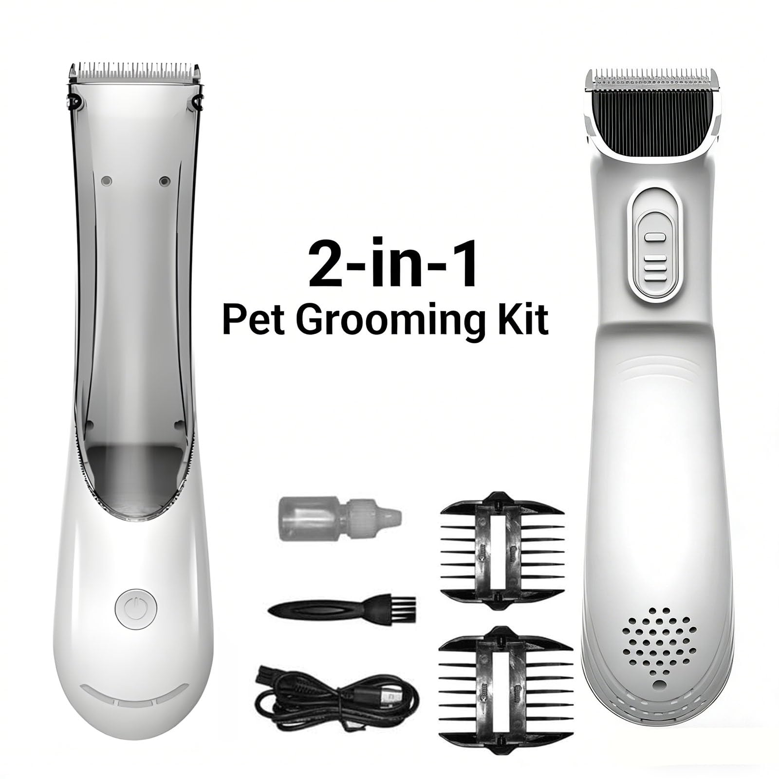 Cortador combinado de aseo de mascotas con función de vacío, afiladores de cerámica de baja velocidad variable para perros, gatos, podadora de pelo