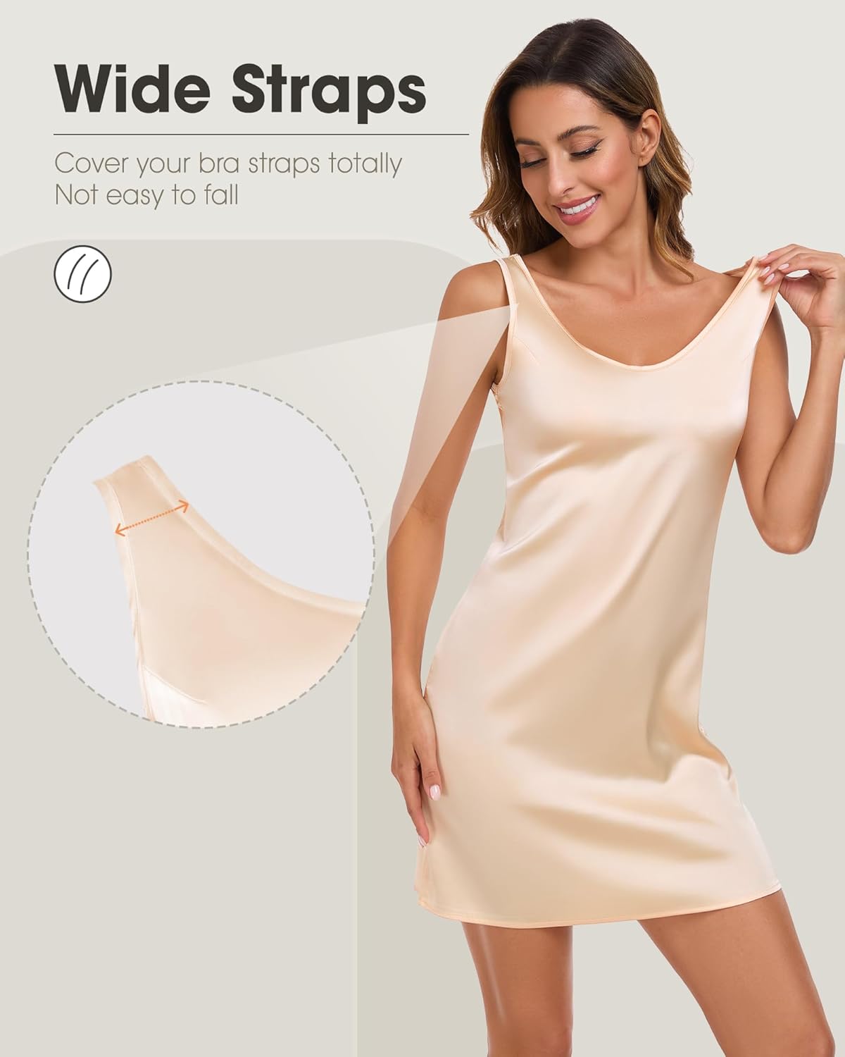 Full Slip for Women Under Dress Sleeveless Satin Short Slip Dress Wide Straps Nude X-Large - Image 4