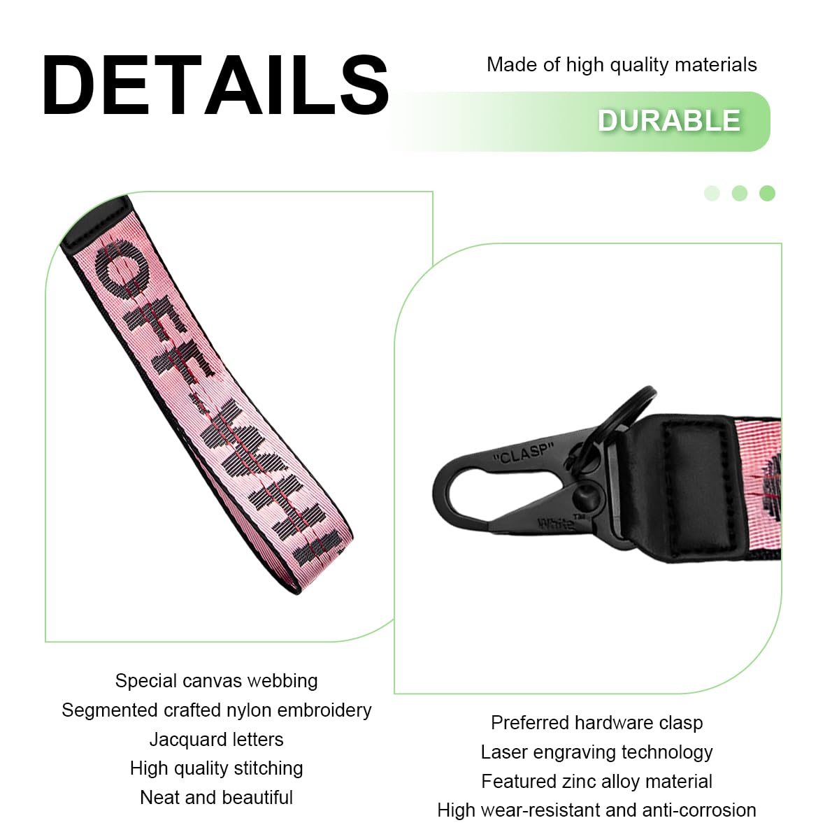 Car Keychain Fabric Keychain Wrist Lanyard Key Ring for Cars Keys Wallets Jeans Decoration Car Accessories Pink — view 3