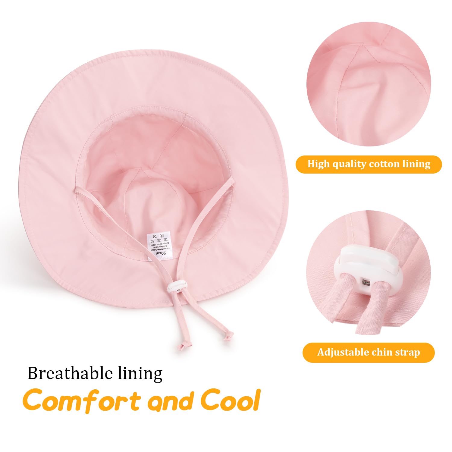 Cappello da sole per neonata con UPF 50+, cappello da spiaggia regolabile per bambini con tesa larga