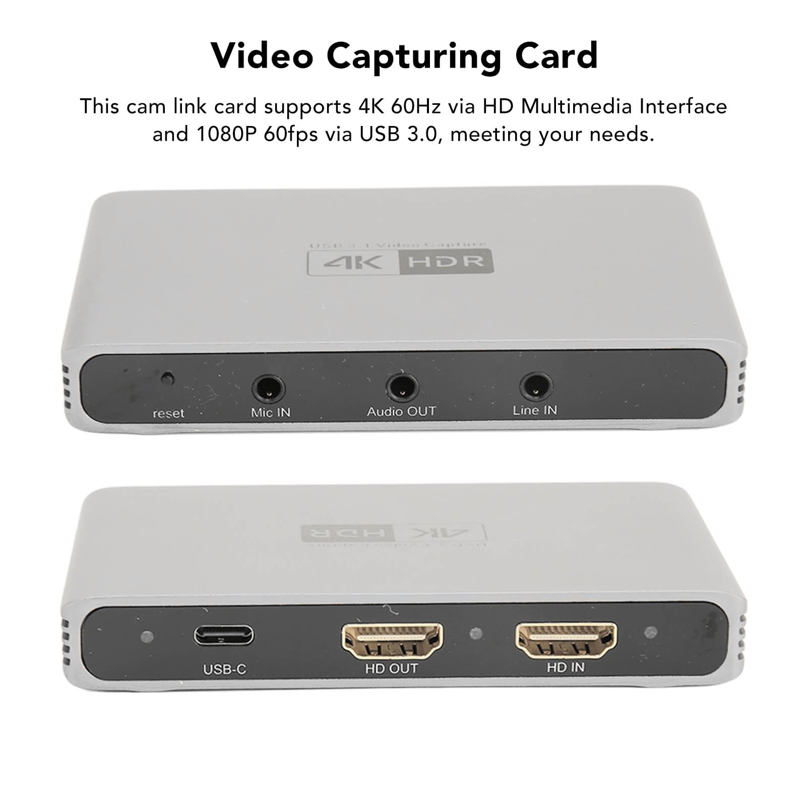 Tarjeta de Captura de Video, 4K 60Hz HDR USB 3.0 1080P Tarjeta de Captura USB, Tarjeta de Enlace de Cámara de Audio de Aleación de Aluminio de 3,5 Mm para Juegos de Transmisión
