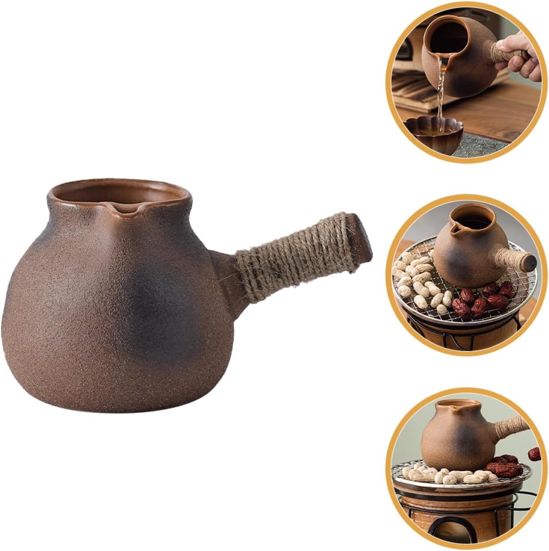 1pc Vintage Tea Pot Clay Maker Stovetop Kettle for Tea Soup Milk Capacity Camping Bbq Kitchen