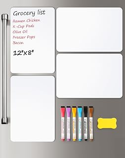 VITEVER 4-Pack Magnetic Dry Erase Fridge Whiteboards 12x8" - Smooth Flexible Sheets w/ 6 Markers & Eraser for Kitchen Lists & Planners